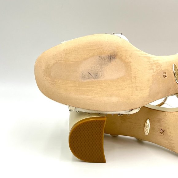 Badgley Mischka Size 8.5 Blaine Ivory Satin Jeweled Dress Sandals Heels Shoes - Picture 10 of 12